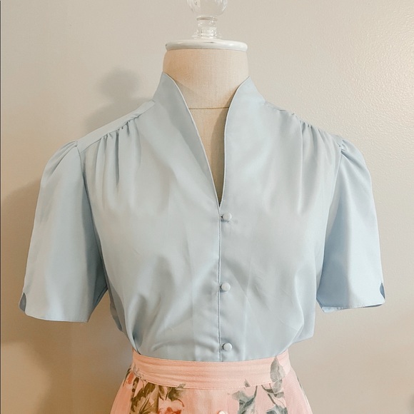Lady Arrow Tops - Vintage Light Blue Blouse